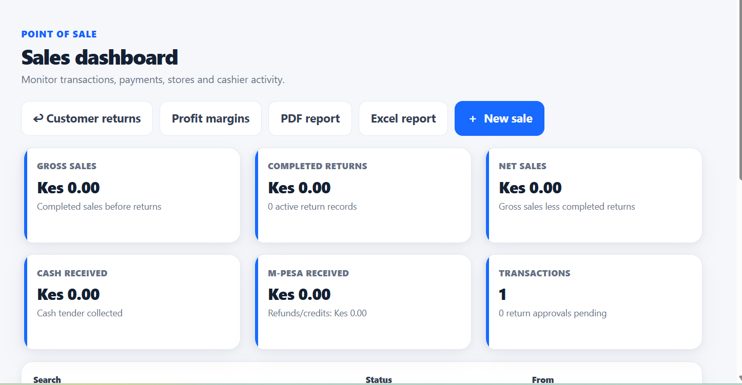 POS, Multistores, Mpesa Intergration