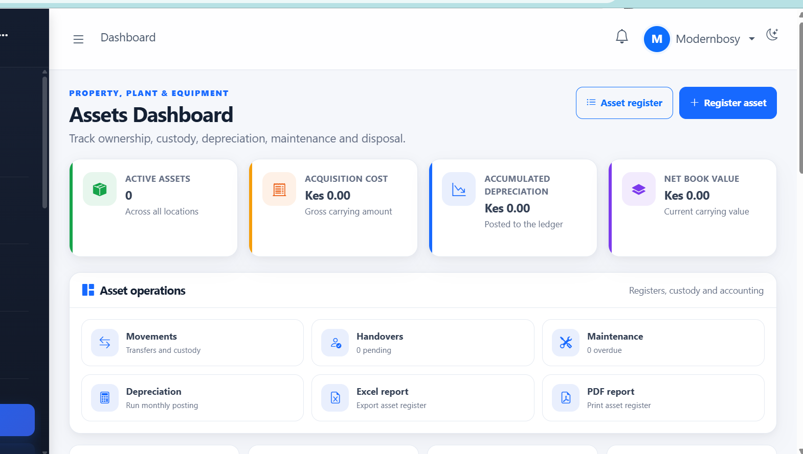 Tech-Idea ERP asset management and accounting dashboard